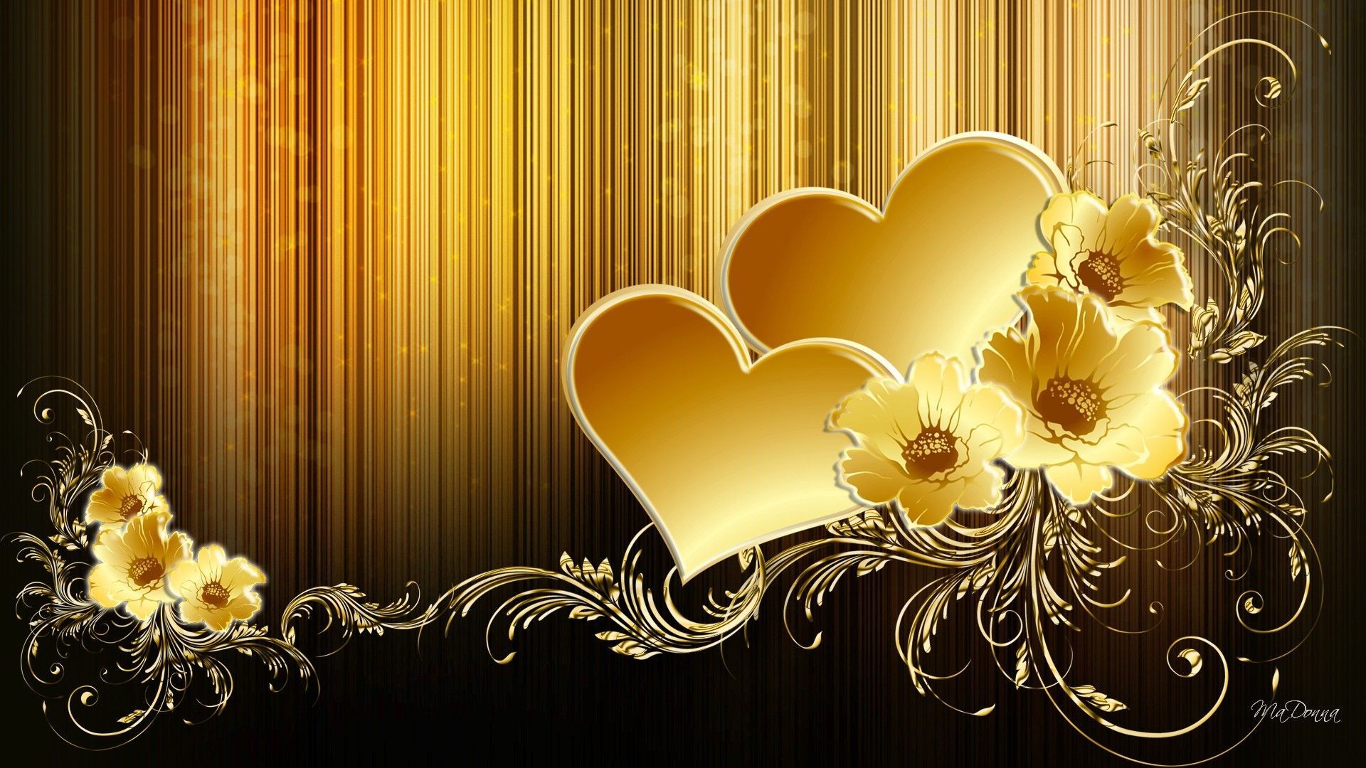 Black And Gold Wallpaper - Golden Heart Wallpaper Hd - 1920x1080 Wallpaper  