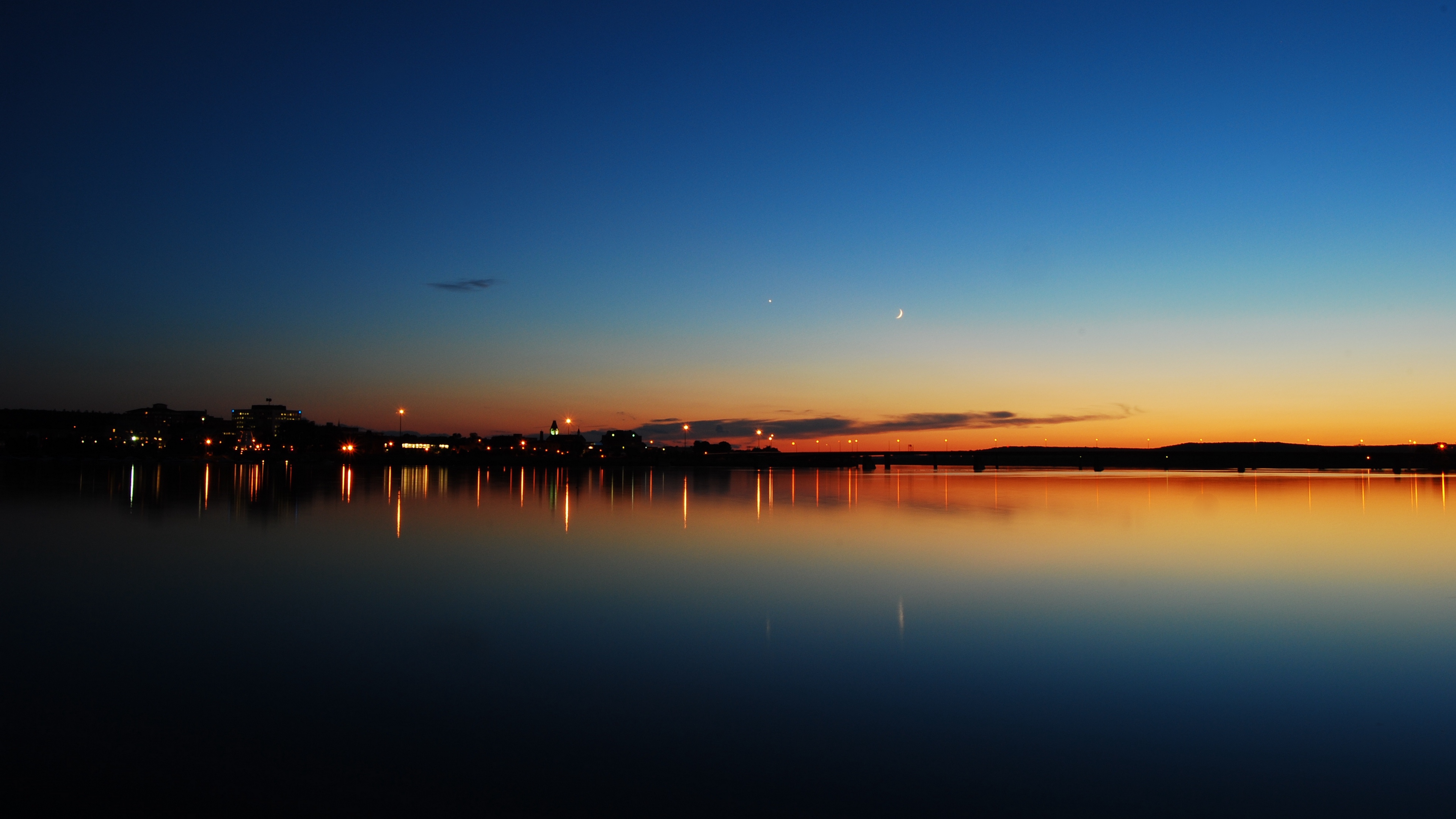 Wallpaper Sunset, Lake, Skyline, Night City, New Brunswick, - Sunset ...