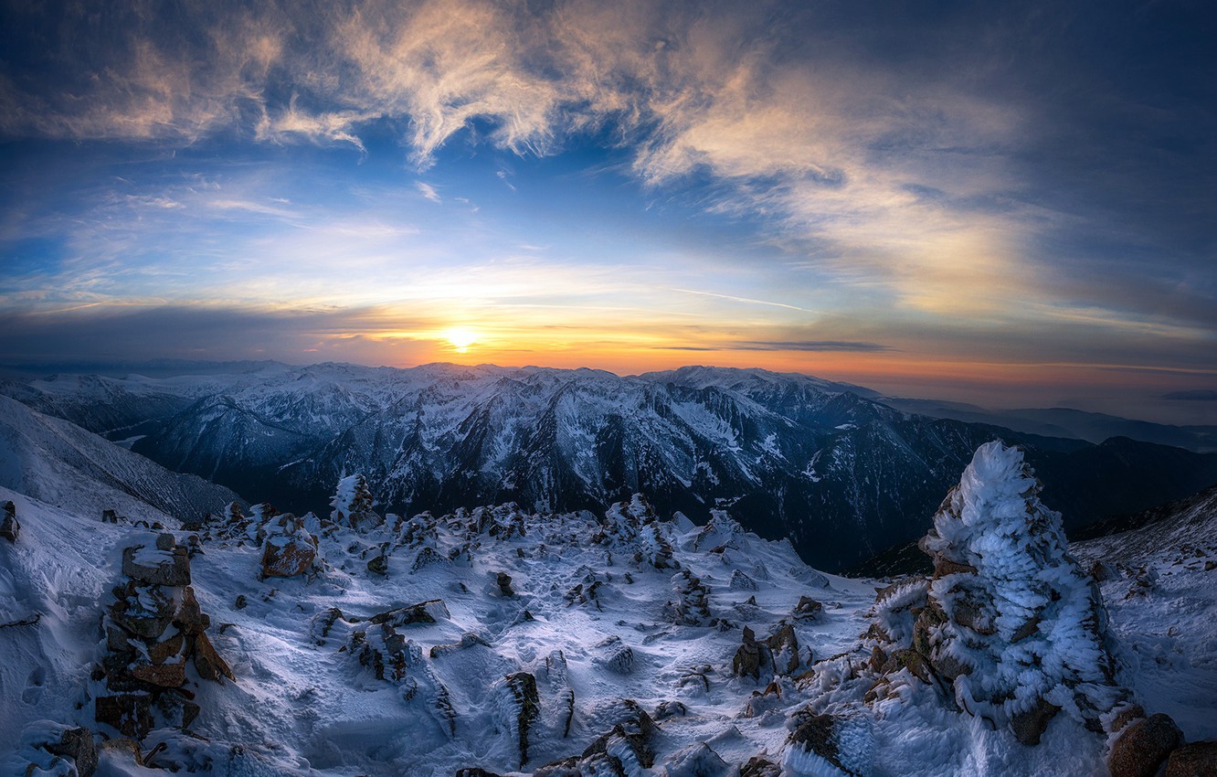 Photo Wallpaper Sunset, Mountains, Bulgaria - Summit - 1332x850 