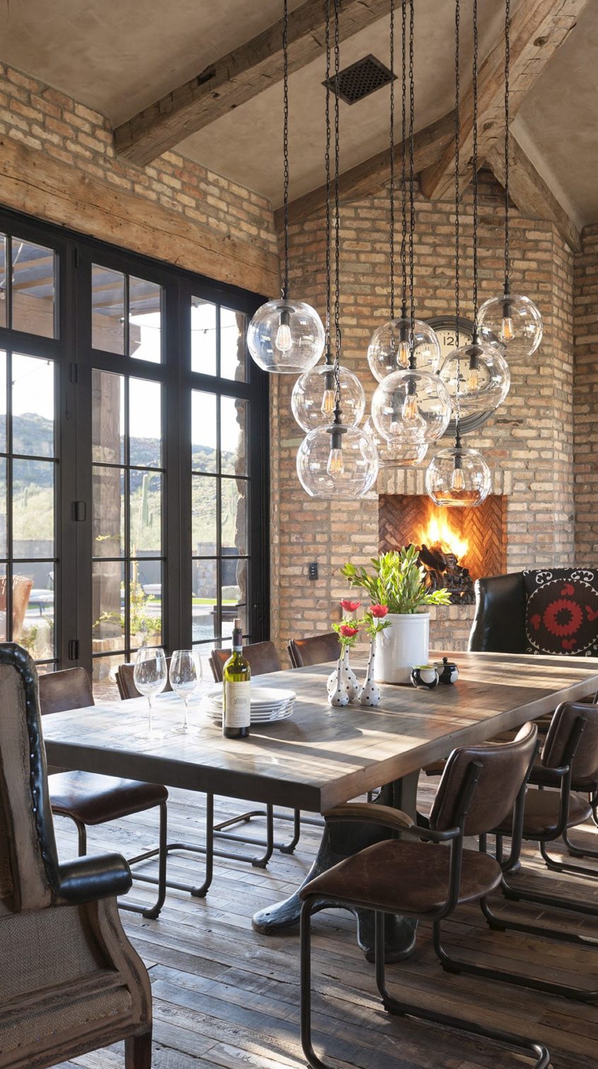 Rustic Eclectic Dining Room Design Ideas Ceiling Small - Farmhouse Industrial Dining Room Light - HD Wallpaper 