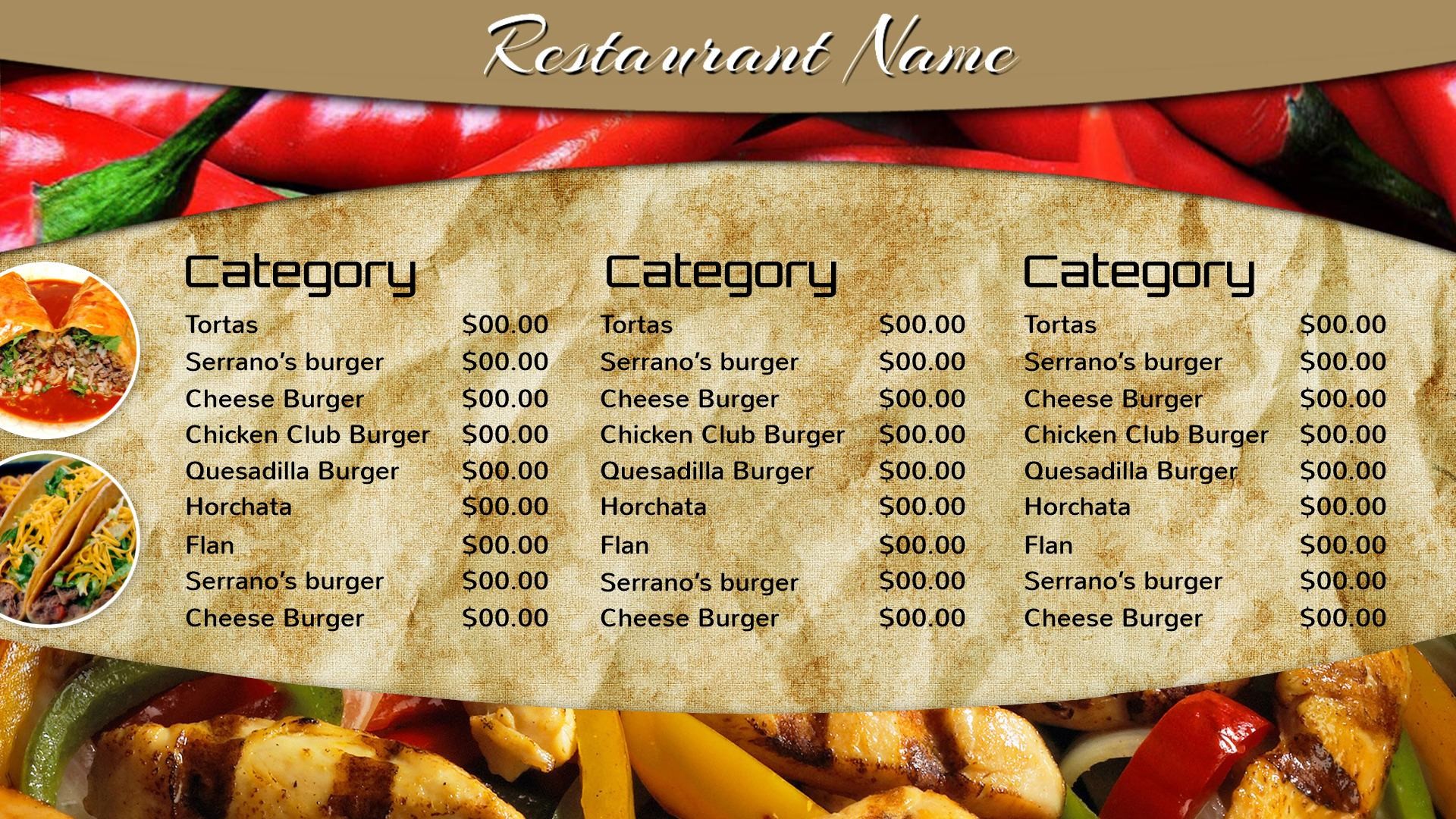 1920x1080, Mexican Restaurant Menu Designs Free Download - Chicago ...