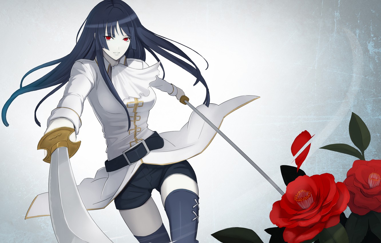 Photo Wallpaper Girl, Roses, Stockings, Swords, Red - Imai Nobume - HD Wallpaper 