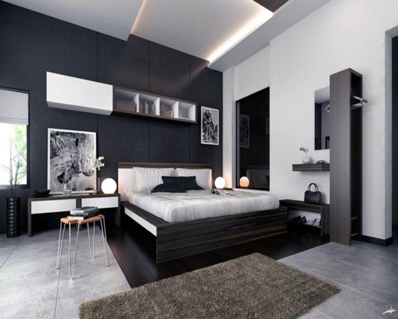 modern black white bedroom