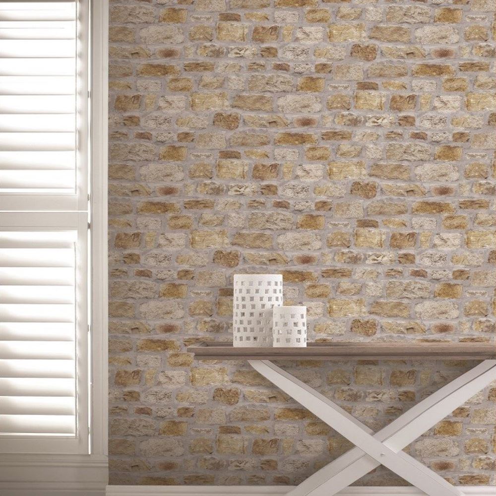 Arthouse Rustic Stone Effect Wallpaper Brick Morrocan - Home Depot White Brick Walls - HD Wallpaper 