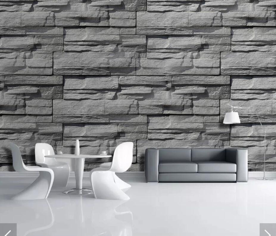 3d Printed Vintage Brick Wallpaper Mural For Living - Grey Stone Wall Seamless Textures - HD Wallpaper 