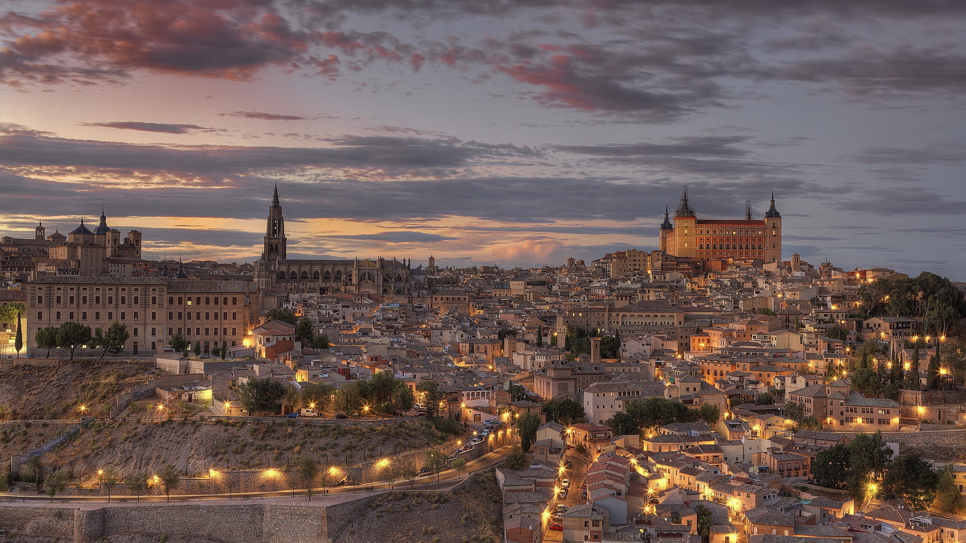 Wallpaper Spain, Toledo, Lights, Dusk, Hdr - Toledo - HD Wallpaper 