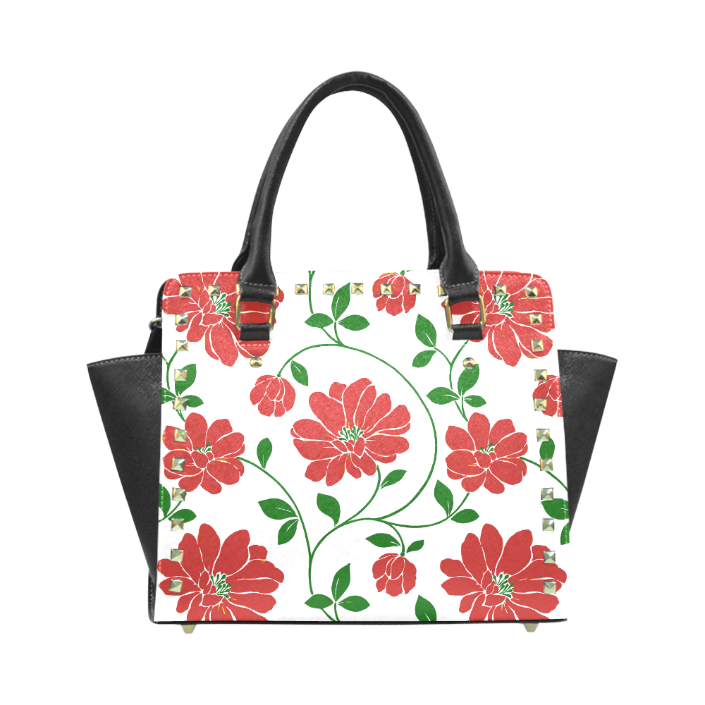 Red Flowers Cute Floral Wallpaper Rivet Shoulder Handbag - Wallpaper - HD Wallpaper 