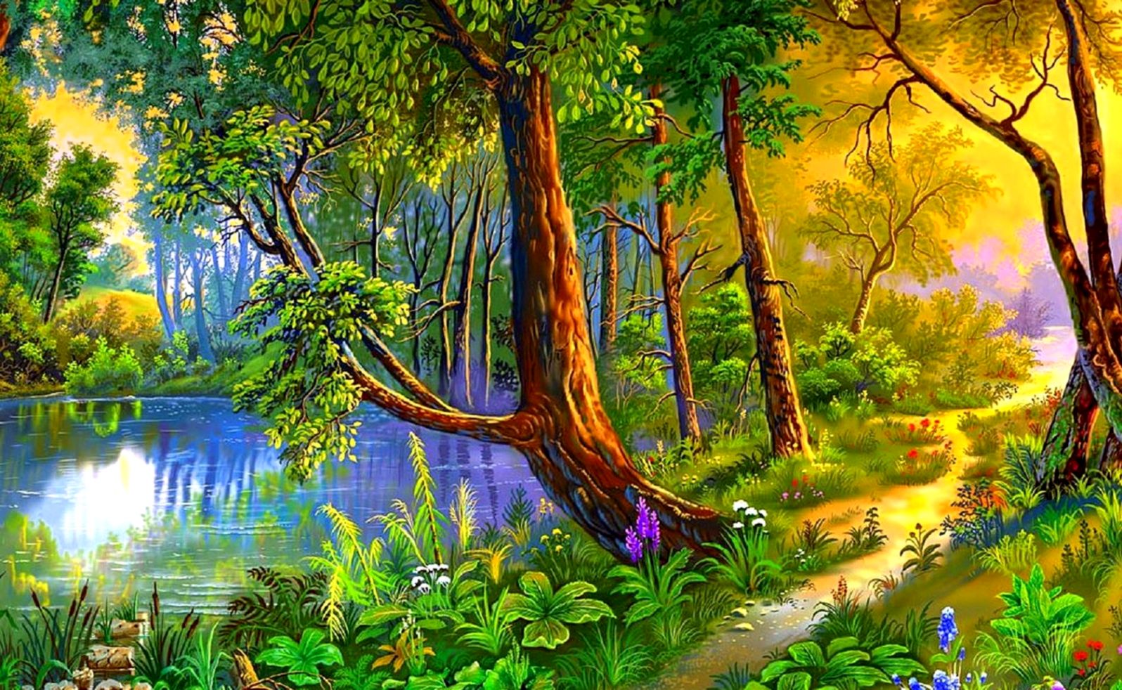 Forest Path Colorful Paintings Sidewalk Love Seasons - August 2019 ...