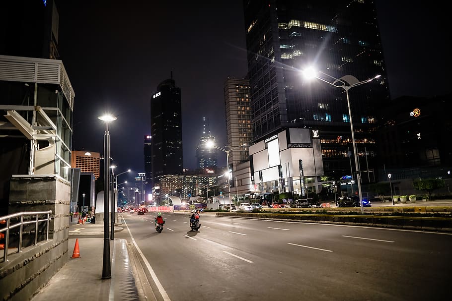 Indonesia, Jakarta, Traffic, Building, Street, Night, - Urban Area 