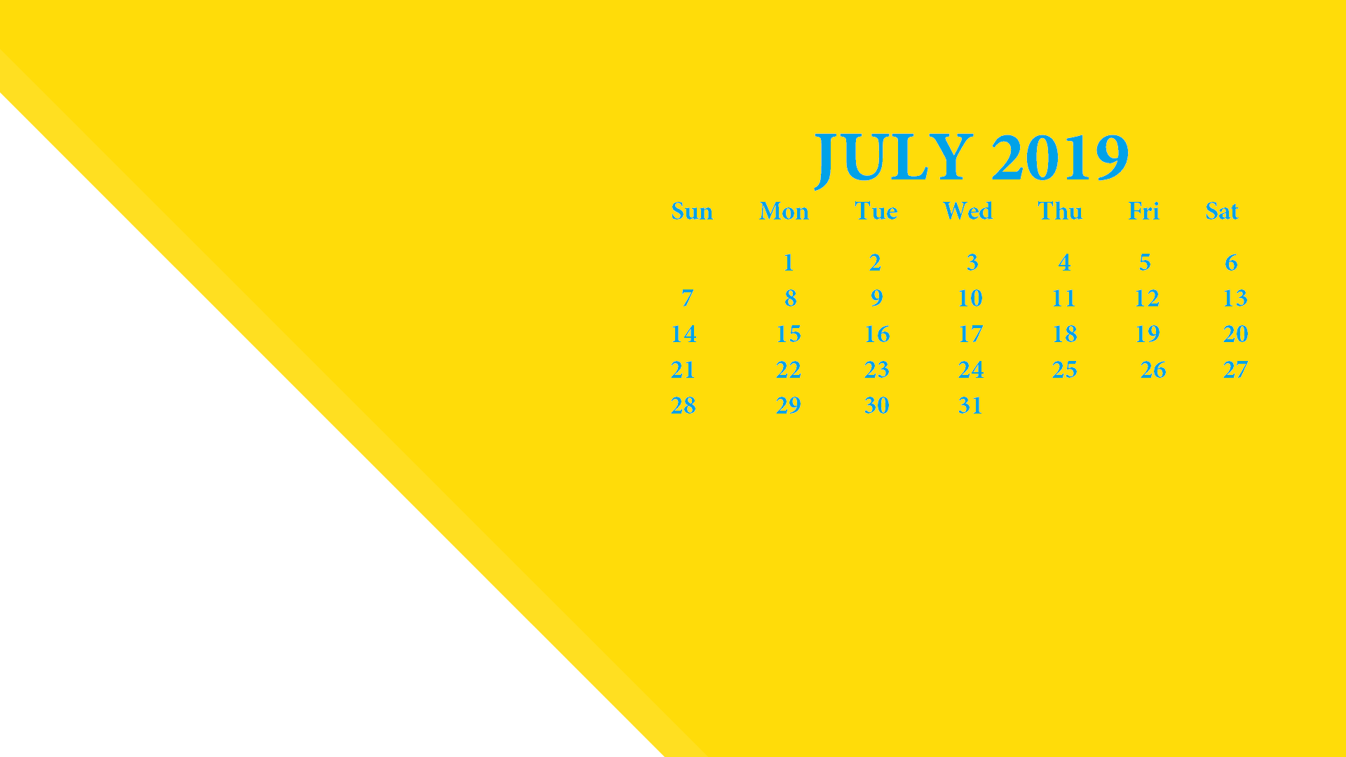july 2019 desktop calendar wallpaper