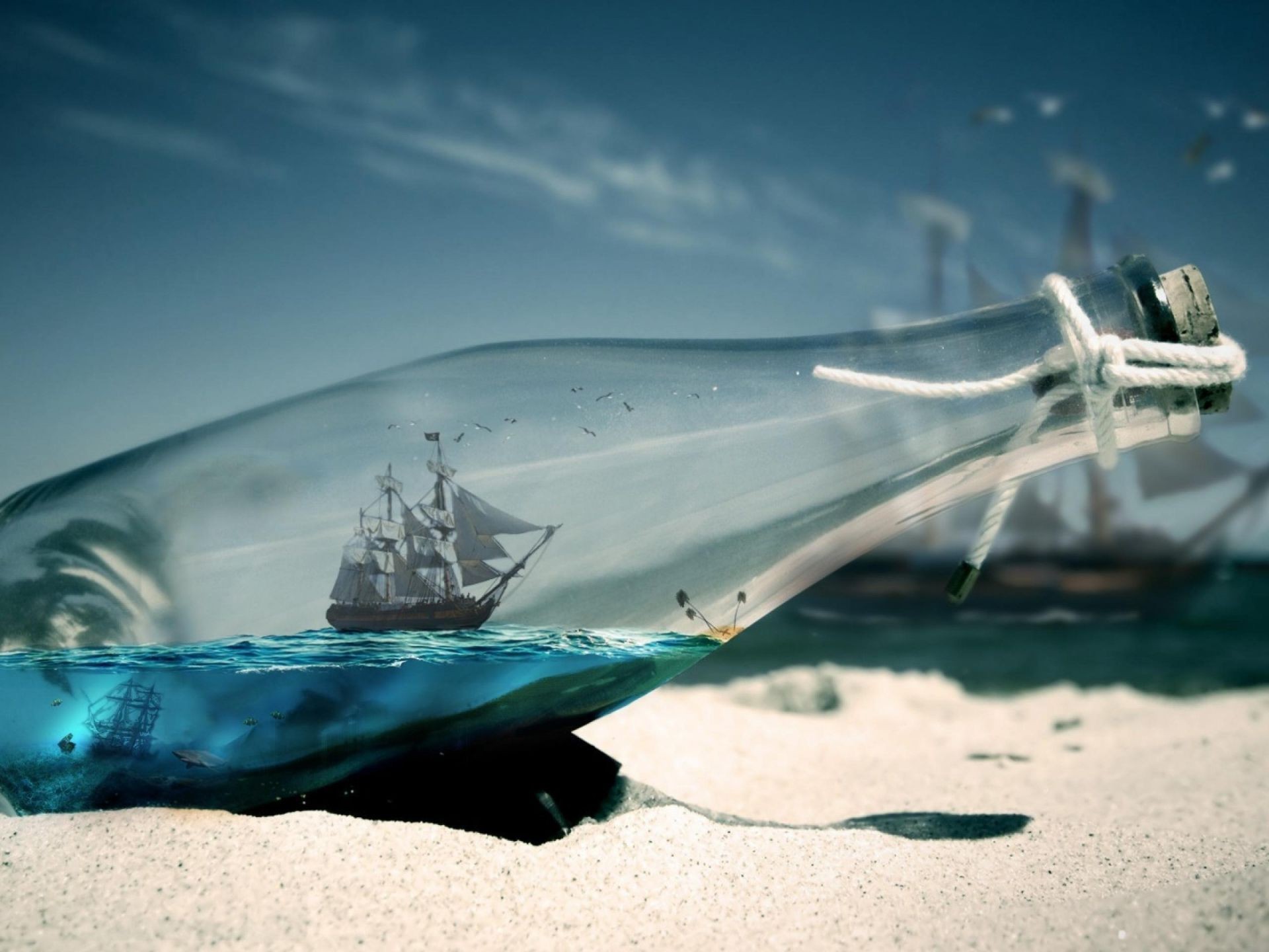 Landscapes Sea Beach Travel Ocean Water Sky Airplane - Ship In A Bottle ...