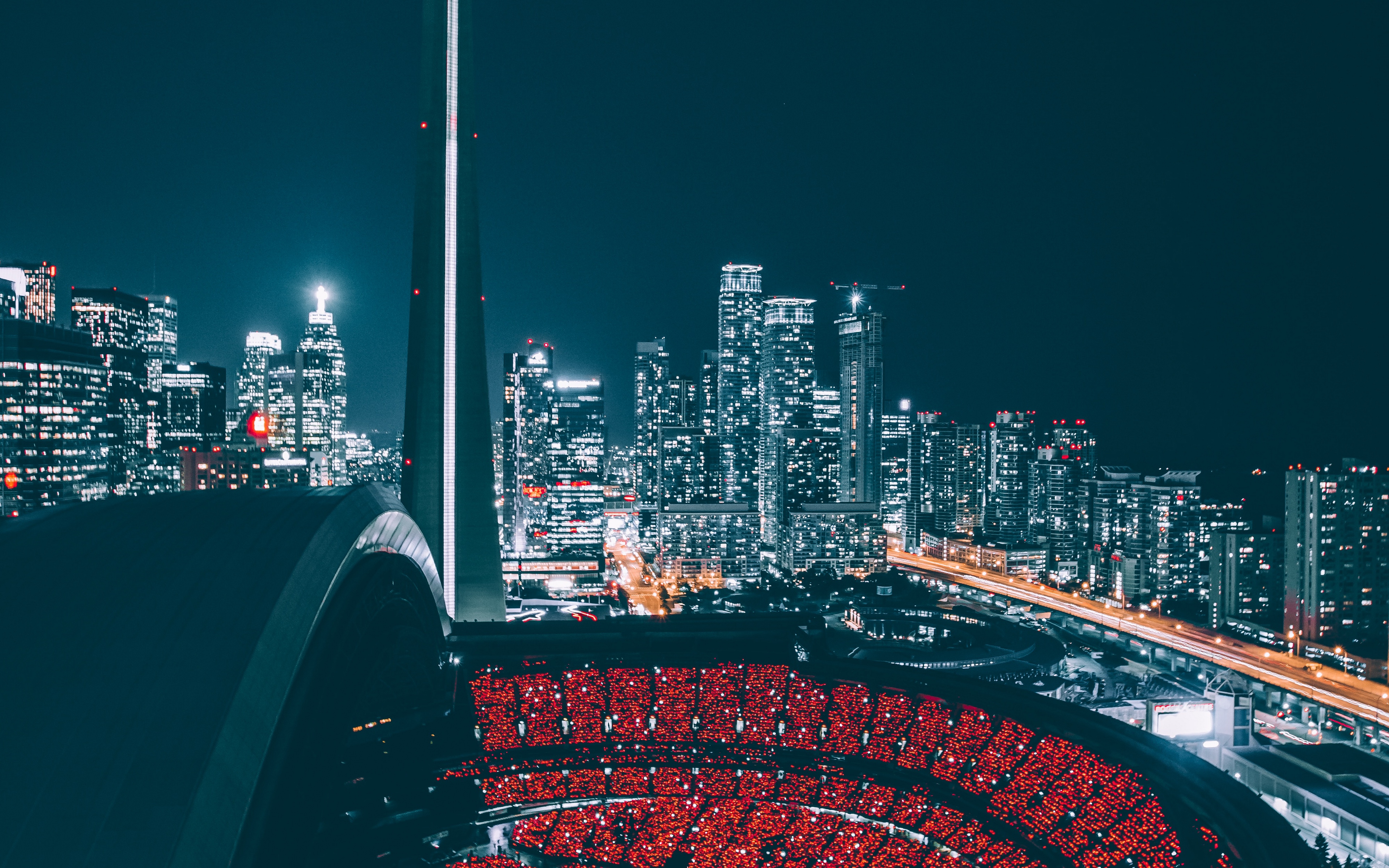 Wallpaper Night City View From Above Skyscrapers Toronto 4k 3840x2400 Wallpaper Teahub Io