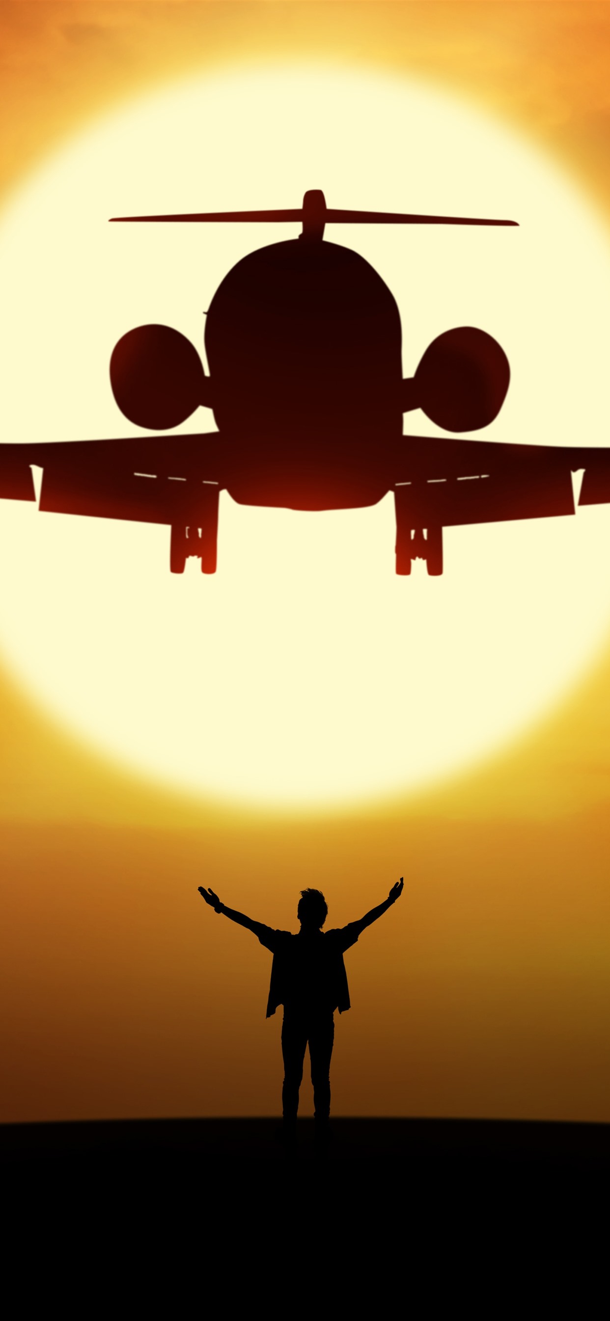 Download Iphone Wallpaper Airplane And Man, Silhouette, Sunset ...