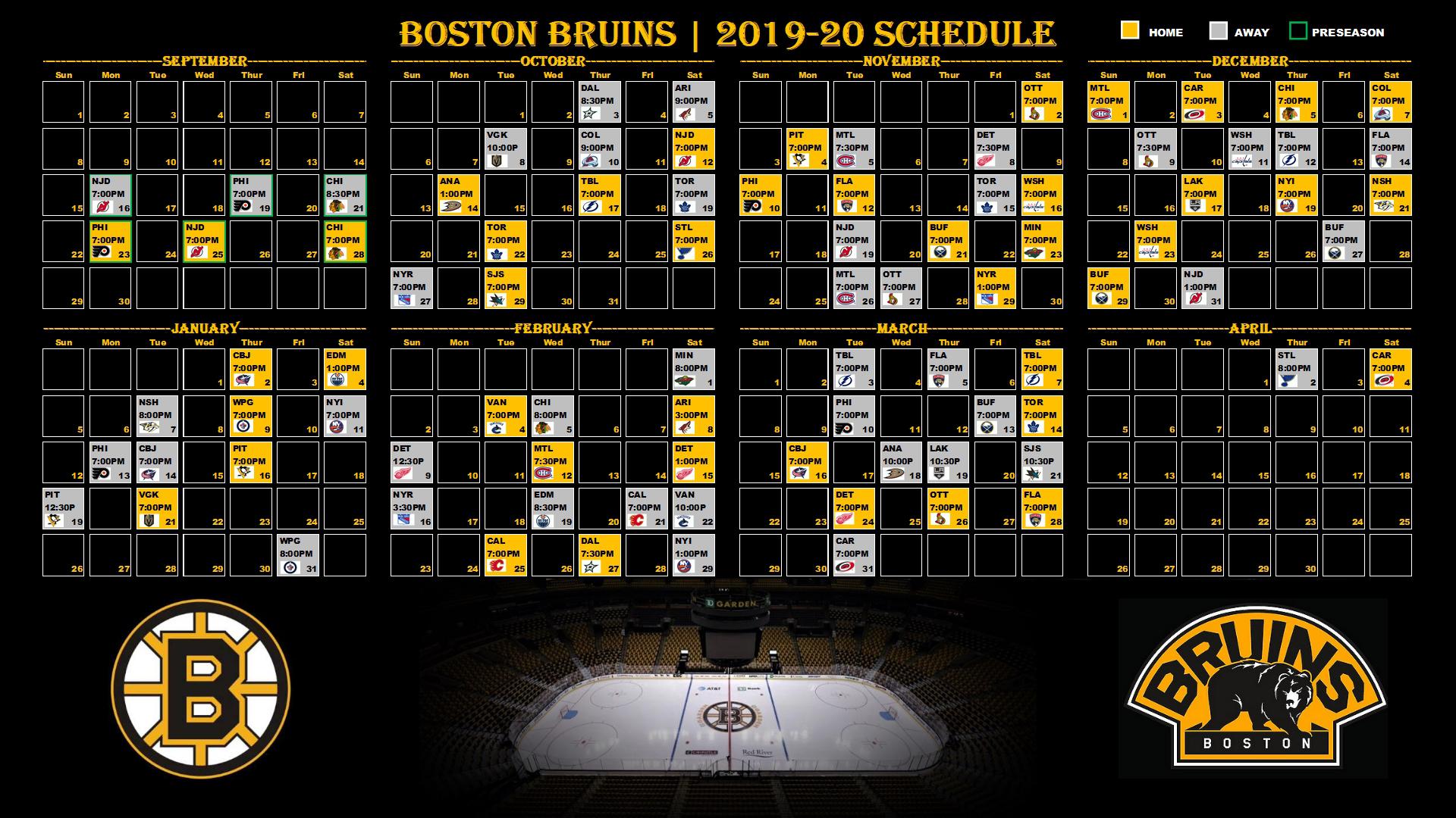 Boston Bruins Schedule 2019 20 1920x1080 Wallpaper Teahub io