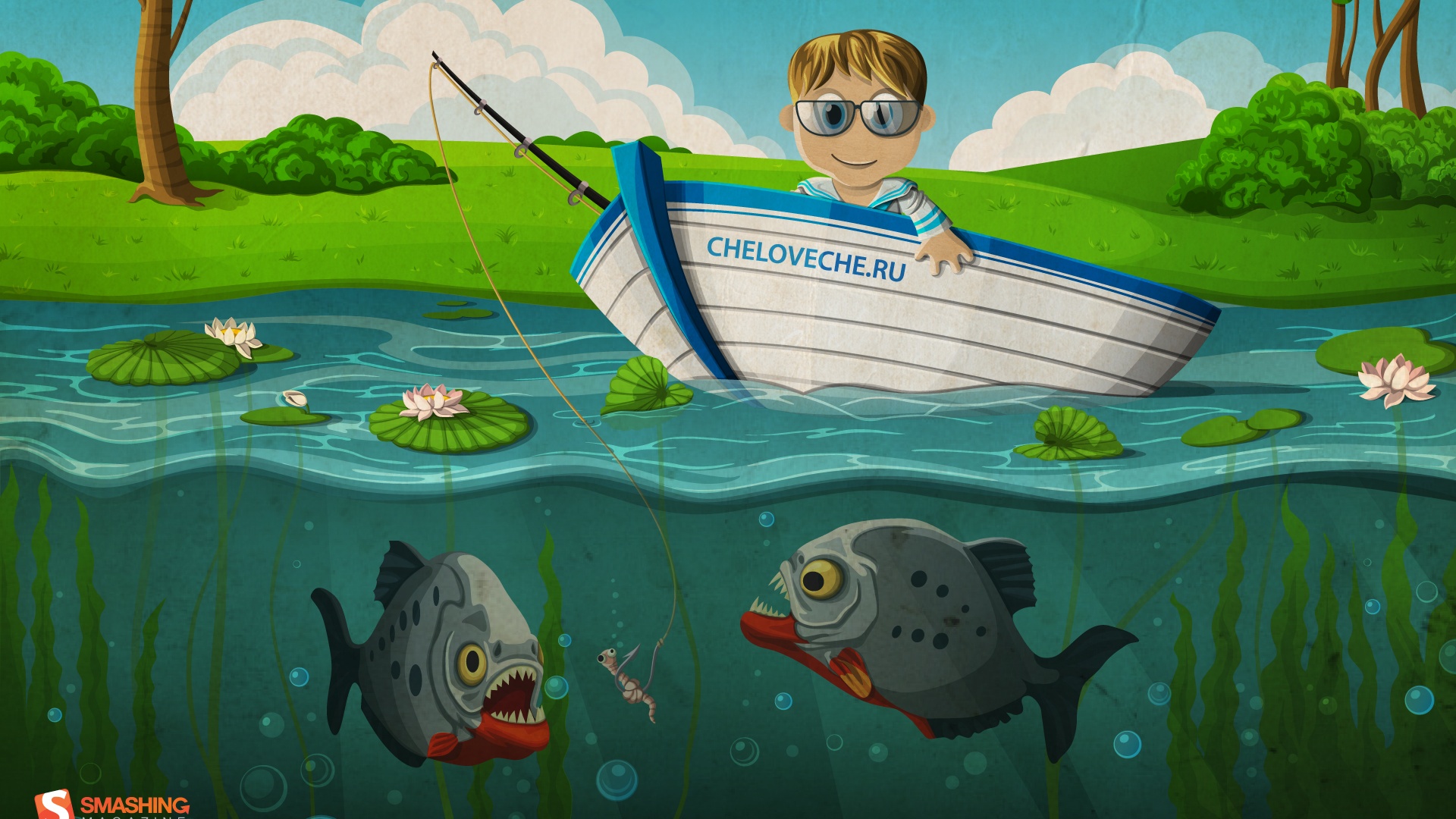Cartoon Fishing - HD Wallpaper 