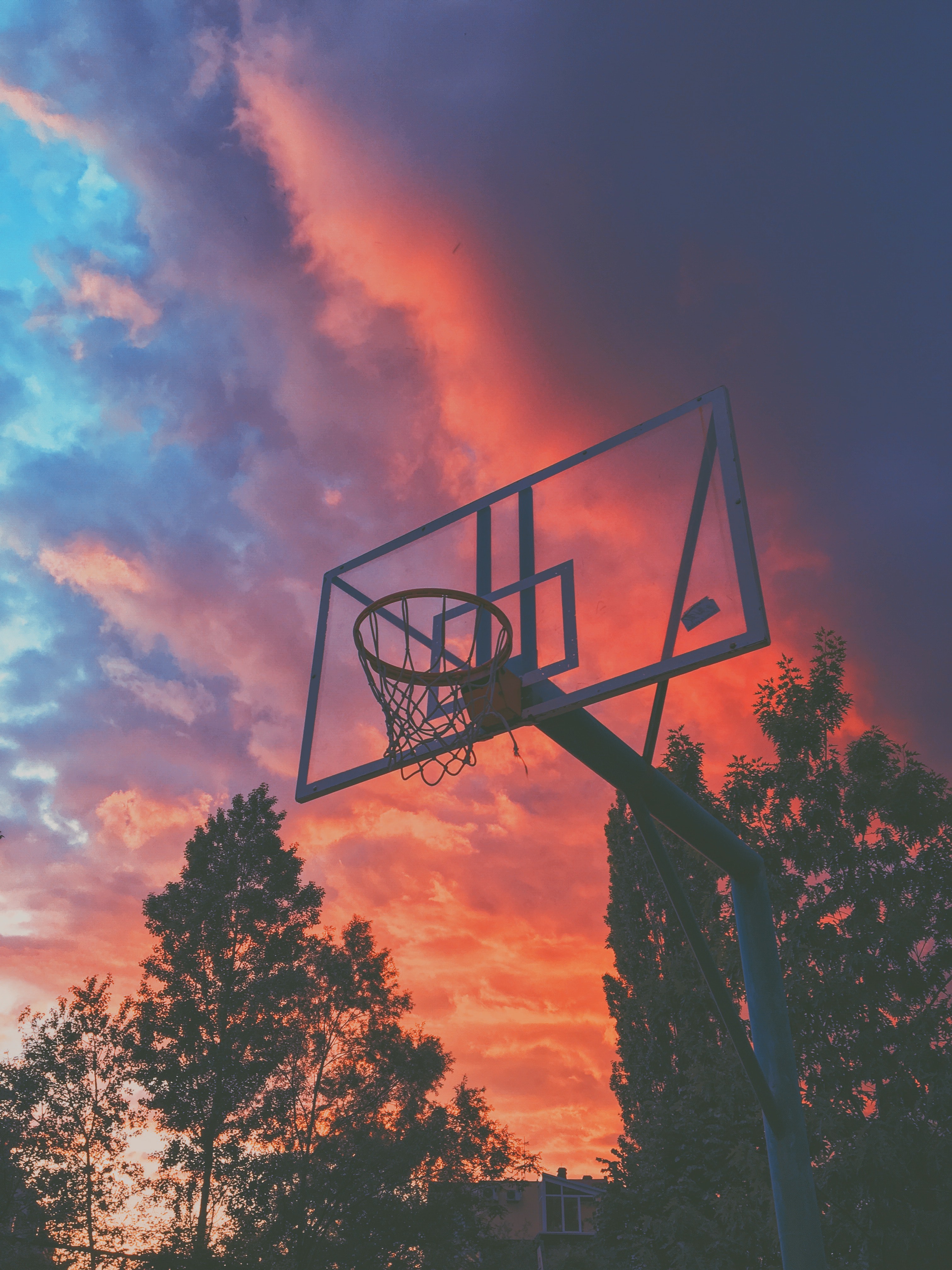 Dann Zerquetschen Verbleibend Basketball Court Sunset Plötzlich Kasse Drehung 