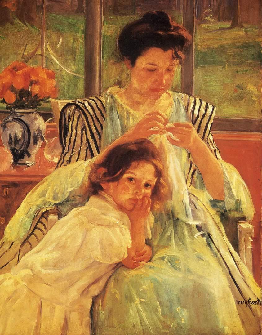 Young Mother Sewing - Cassatt Young Mother Sewing - HD Wallpaper 