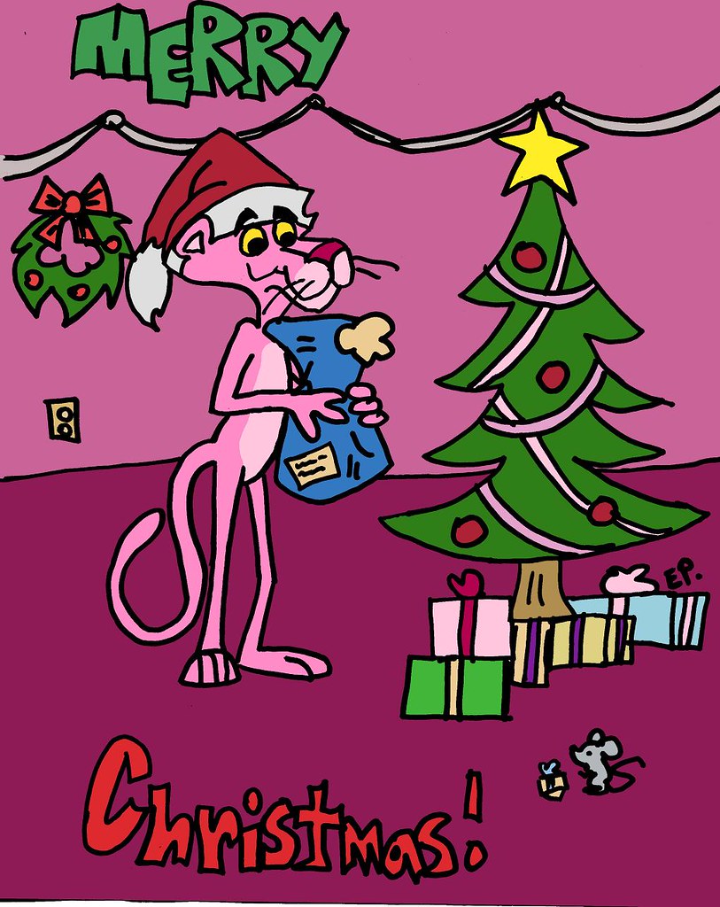 Pink Panther Wallpaper - Pink Panther Cartoon Christmas - HD Wallpaper 