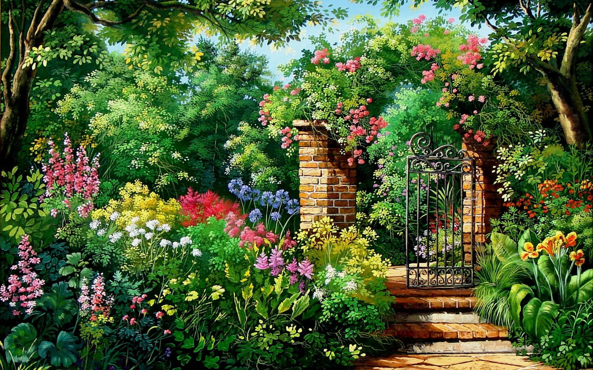 Flower Gate In Garden - HD Wallpaper 