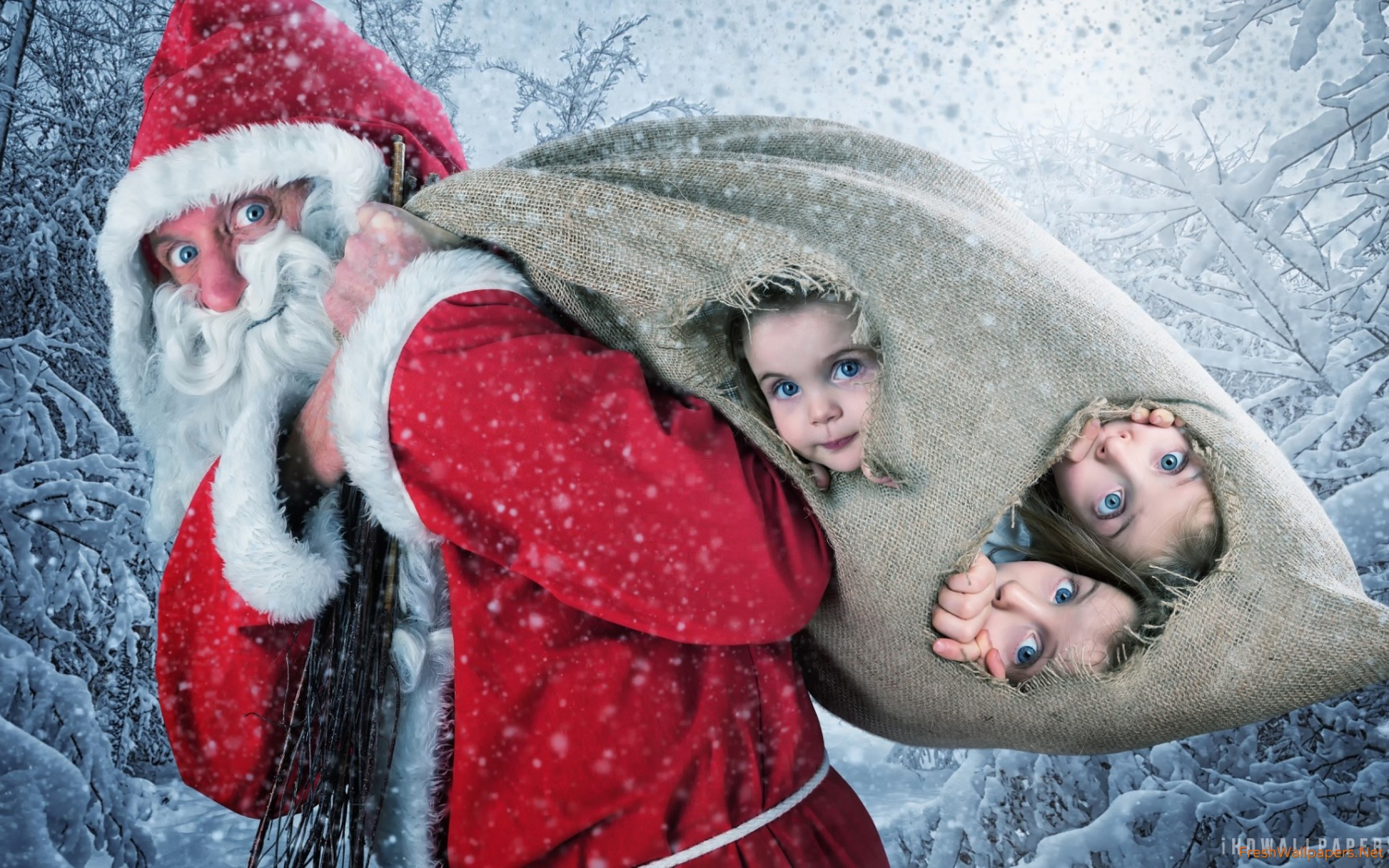 Funny 3 Santas Claus - HD Wallpaper 