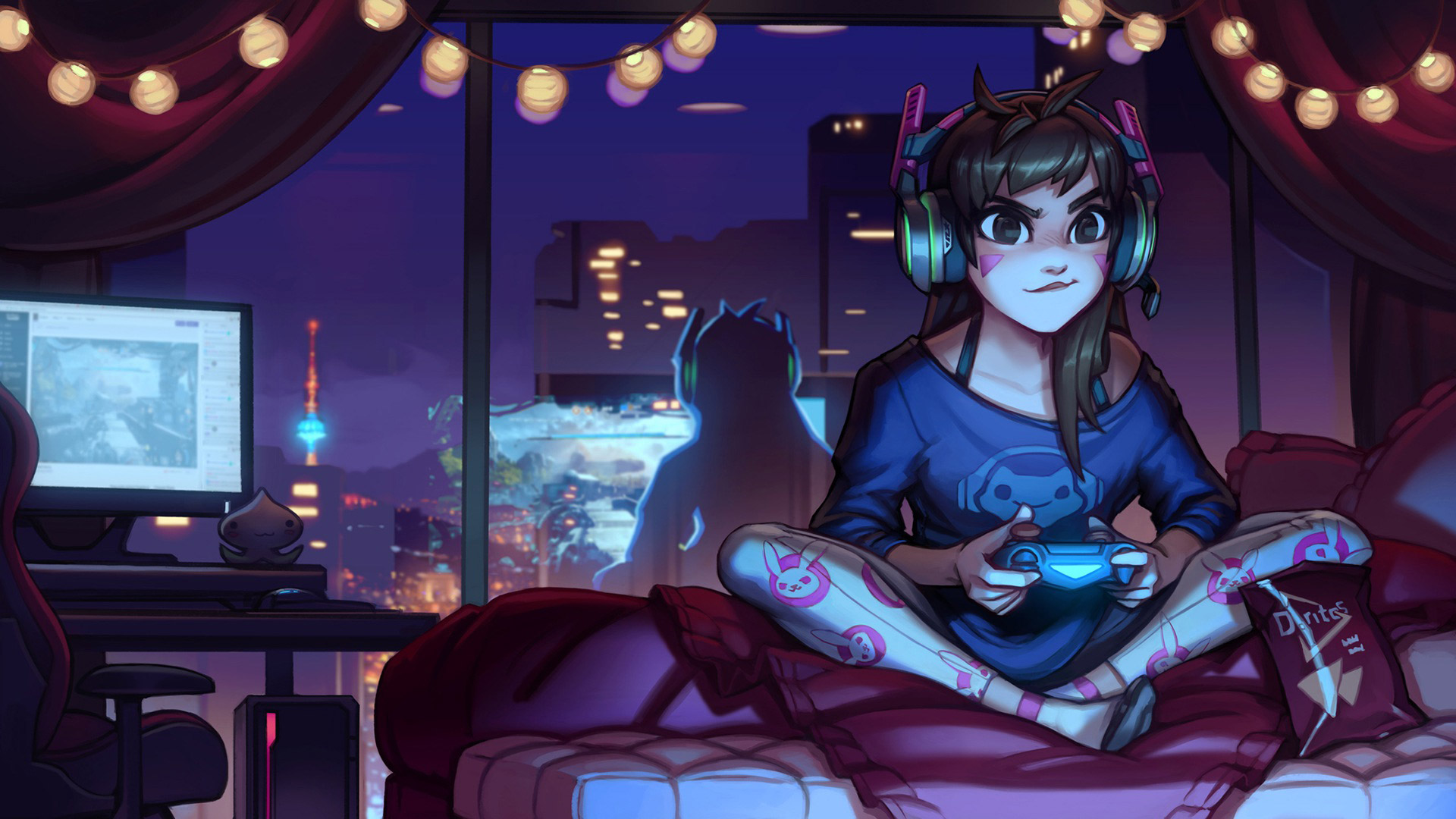 Overwatch Wallpaper In - Anime Girl Playing Video Games - HD Wallpaper 