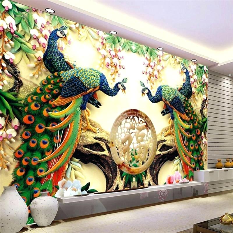 Wholesale Large Painting Home Decor Peacock Green Branches - 3d Wall Painting Design - HD Wallpaper 