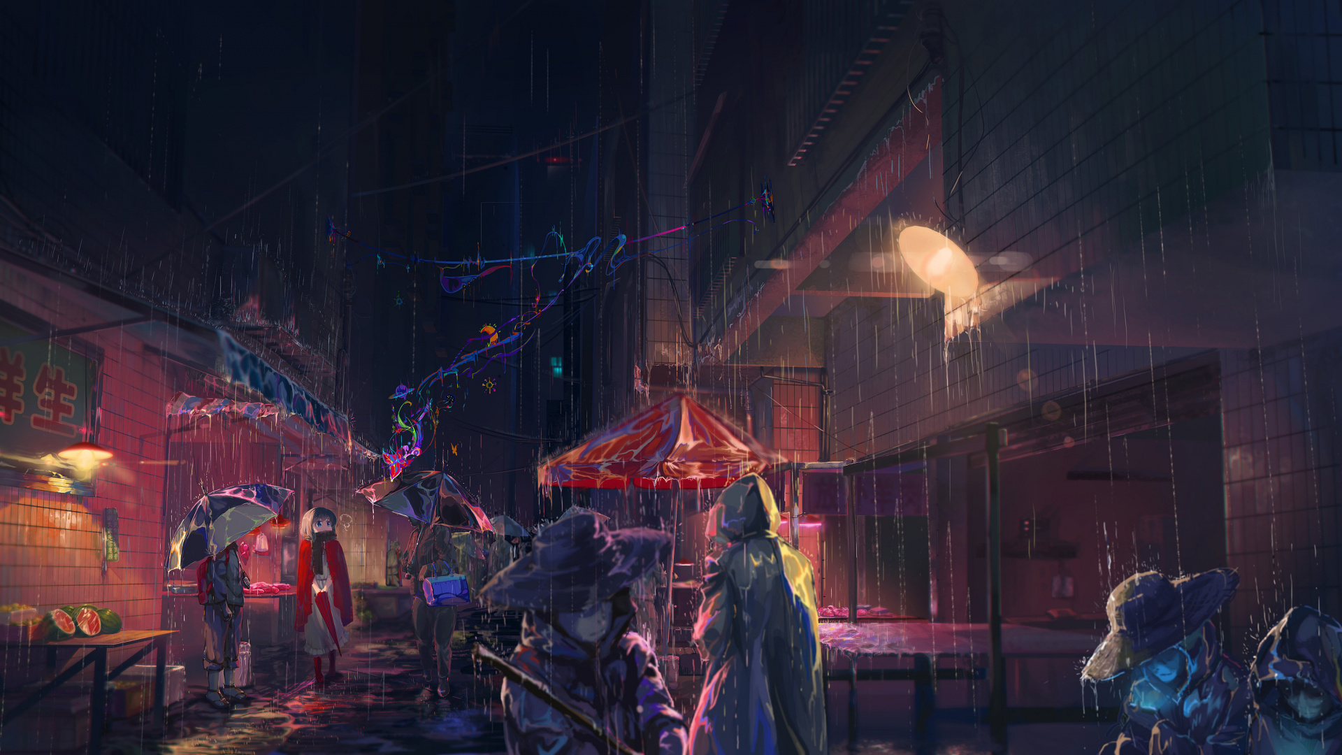 Rain, Anime Girl, Umbrella, Art, Original, Wallpaper - Anime Rain Night ...