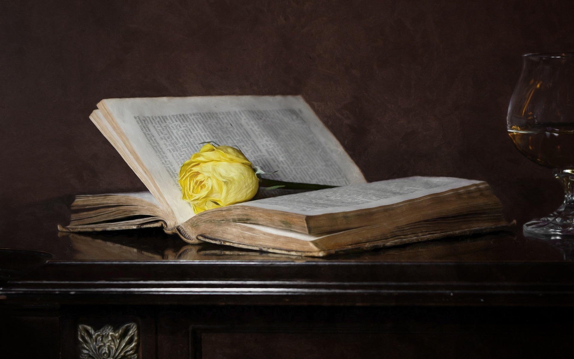 Wallpaper Old Book, Yellow Rose - Libro Y Rosa Amarilla - 1920x1200  Wallpaper 