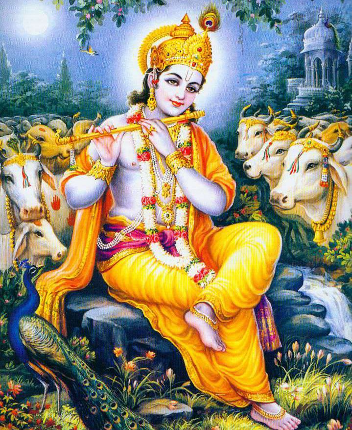 Hindu Indian God Wallpaper Lord Krishna - Lord Krishna Playing Flute - HD Wallpaper 