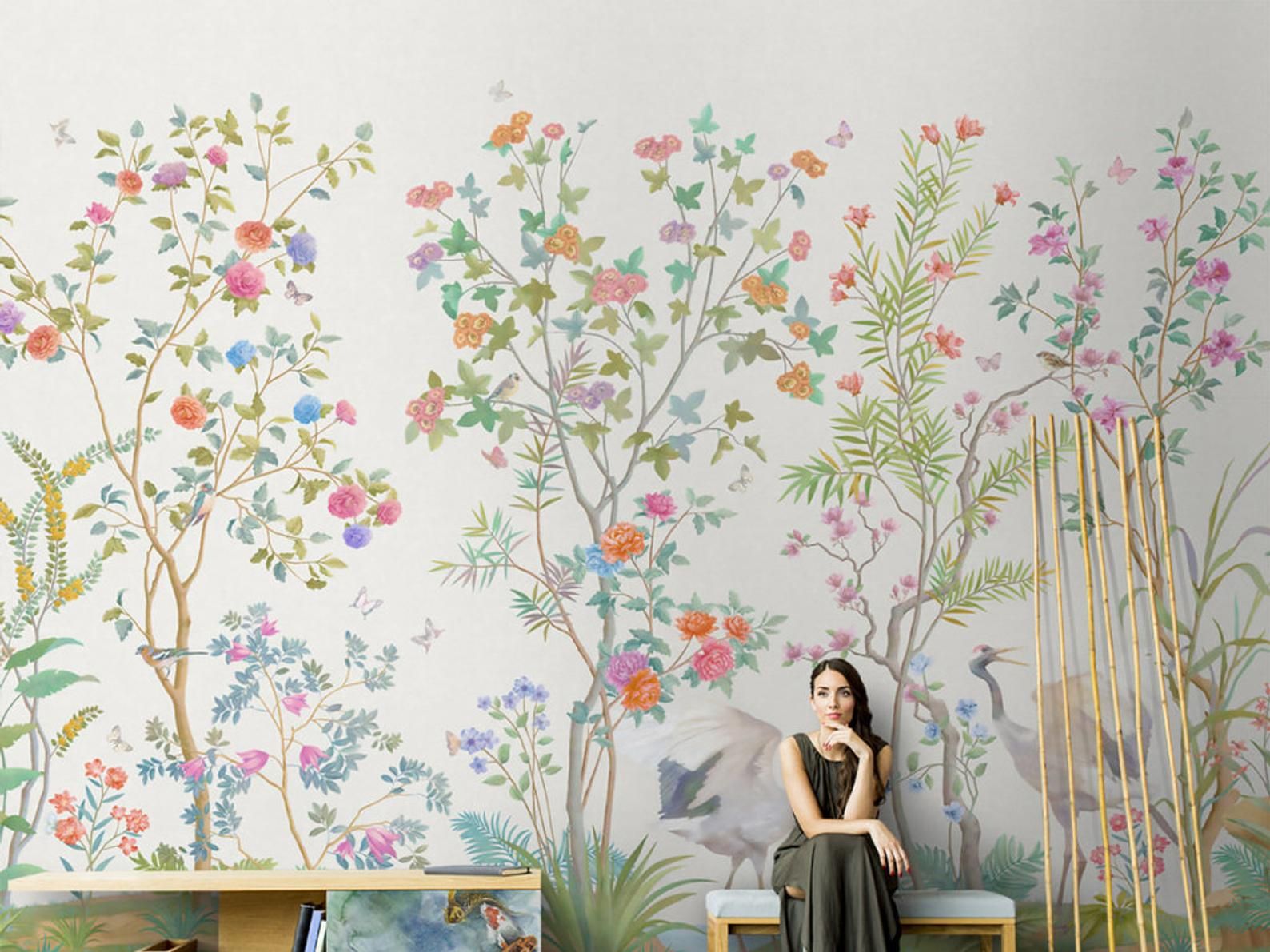 Hand Painted Wall Murals Flowers - HD Wallpaper 