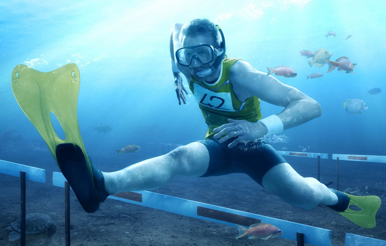 Photo Wallpaper Sport, Underwater, Jump, Humor, Athlete, - Pinne Da Sub Professionali - HD Wallpaper 