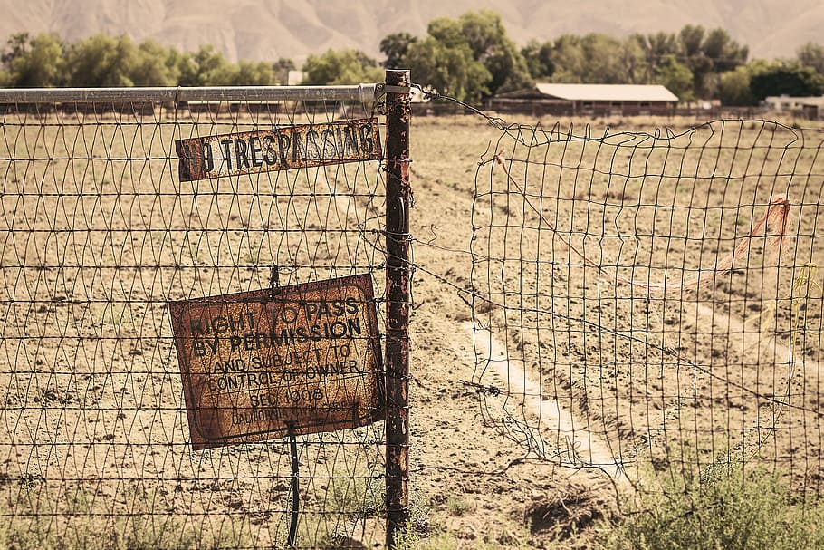 Rural Rust Sign No Trespassing Fence Farm Country Trespassers 