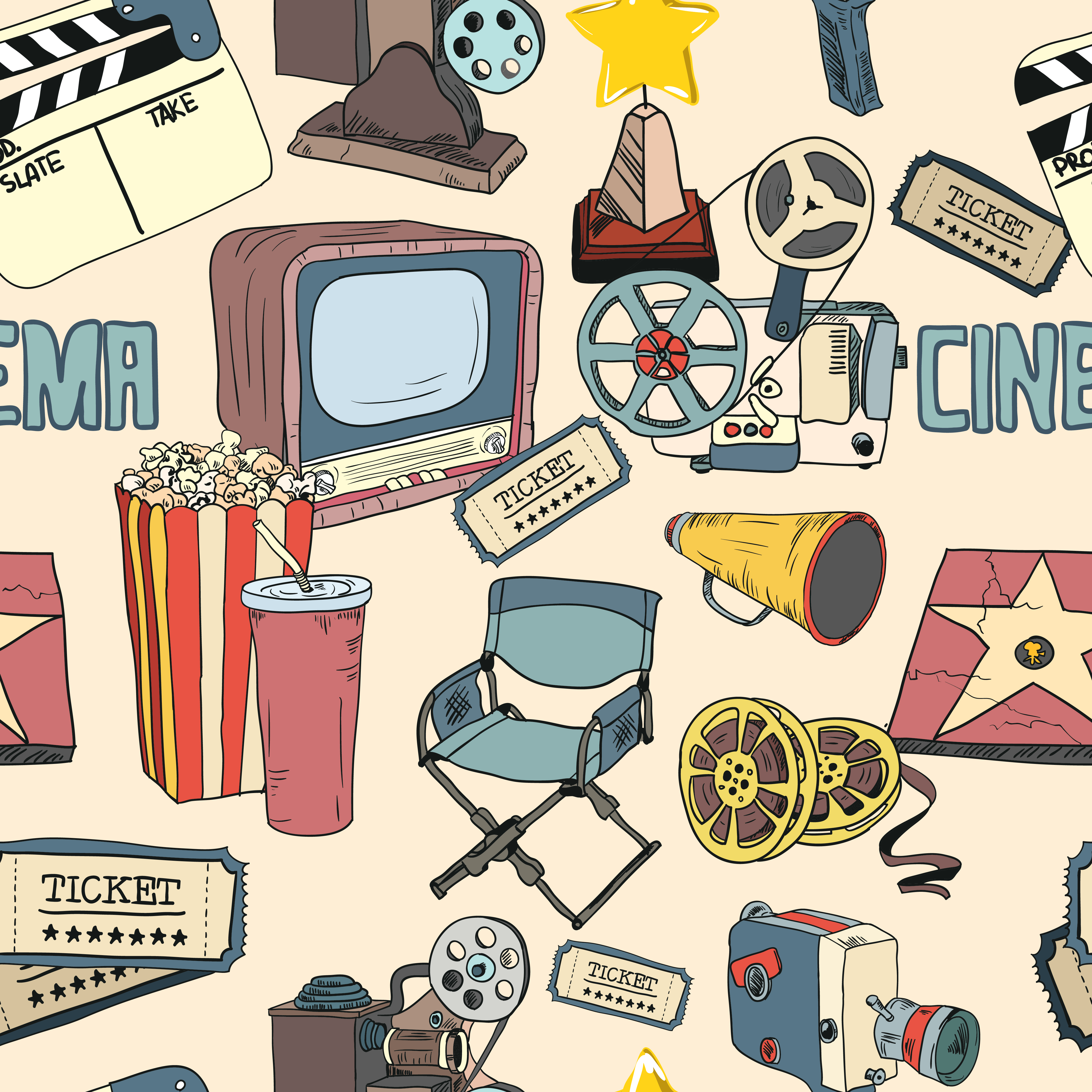 Colored Doodle Cinema Seamless Wallpaper - Fondos De Pantalla Cine -  4500x4500 Wallpaper - teahub.io