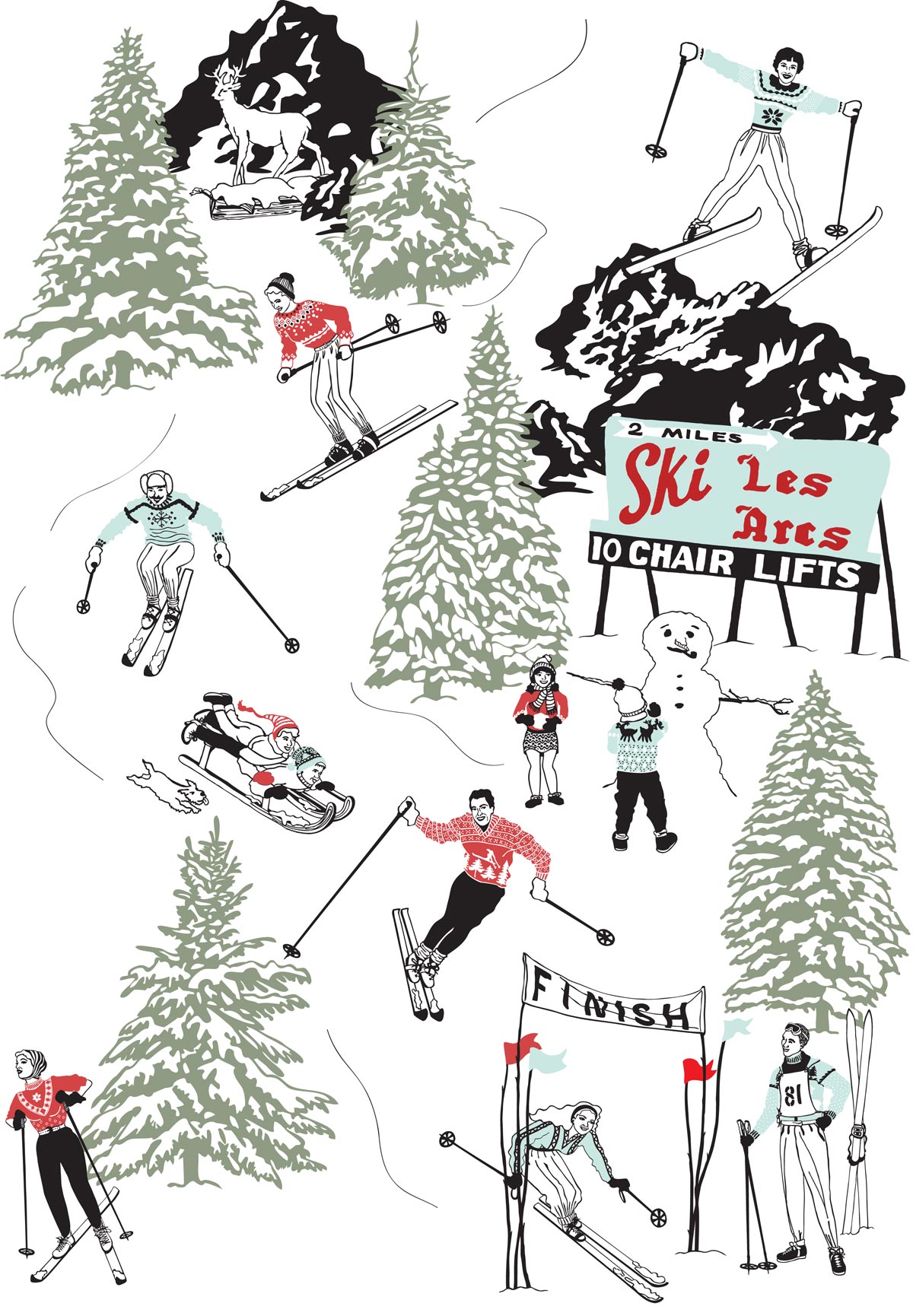 Wintersports Wallpaper - Vintage Wallpaper Skiing - HD Wallpaper 