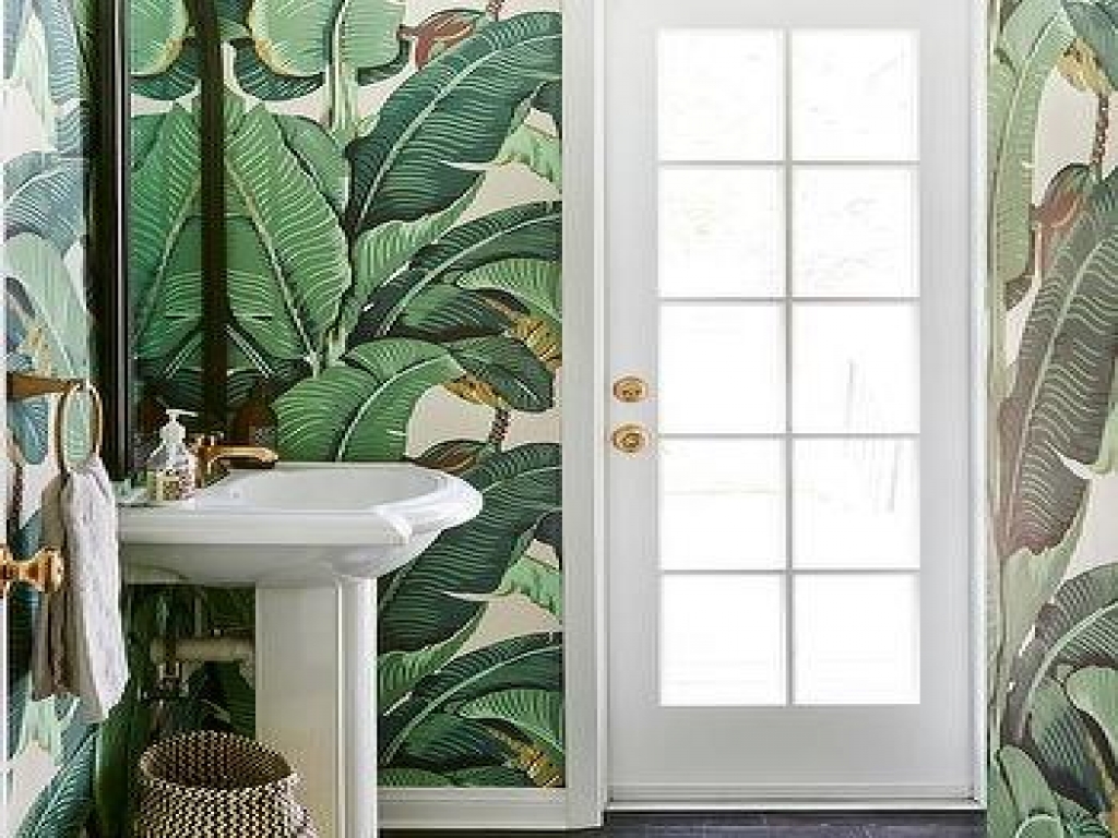 Traditional Powder Rooms Room Features Walls Clad In - Banana Leaf ...