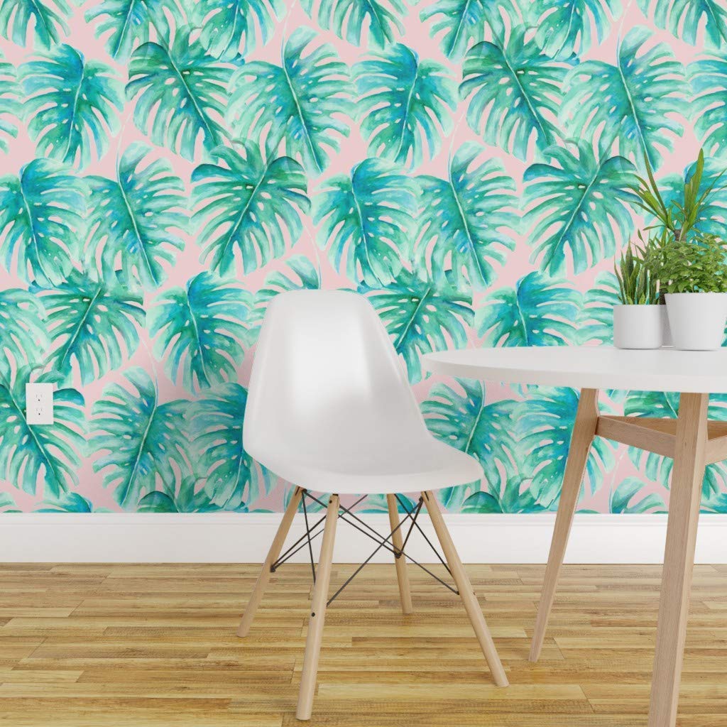 Spoonflower Non-pasted Wallpaper, Banana Jungle Mint - Wallpaper ...