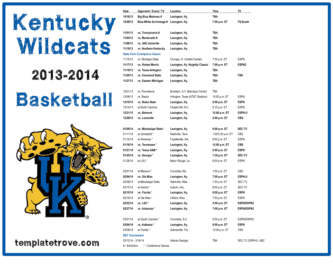 Uk Basketball Printable Schedule Customize And Print