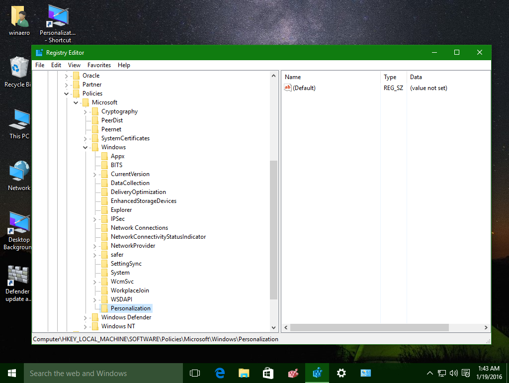 Windows 10 Create Personalization Policy Reg Key - Ethernet Connected Taskbar Windows 10 - HD Wallpaper 