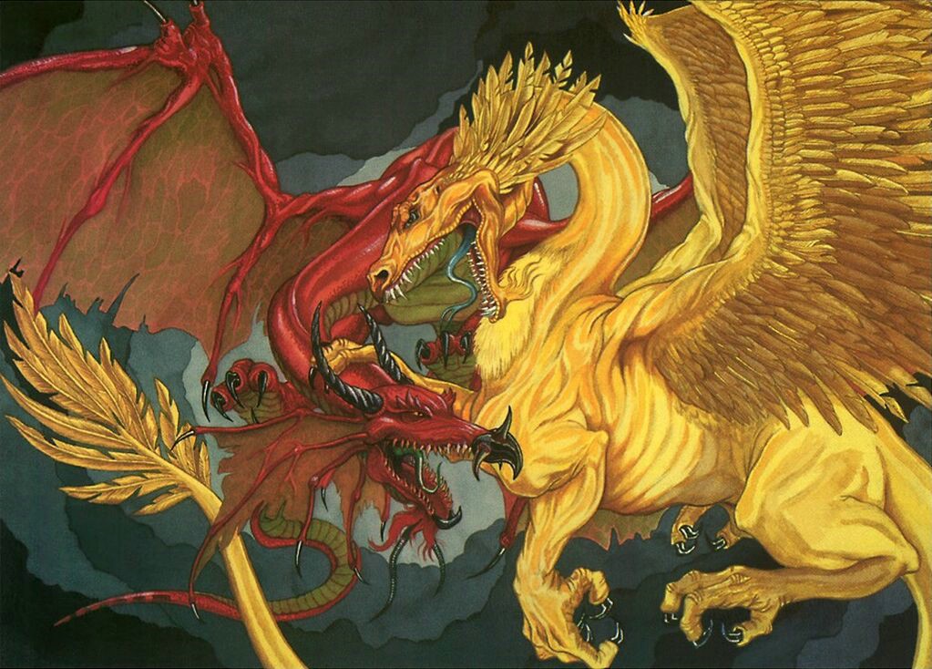 Golden Dragon And Red Dragon - HD Wallpaper 