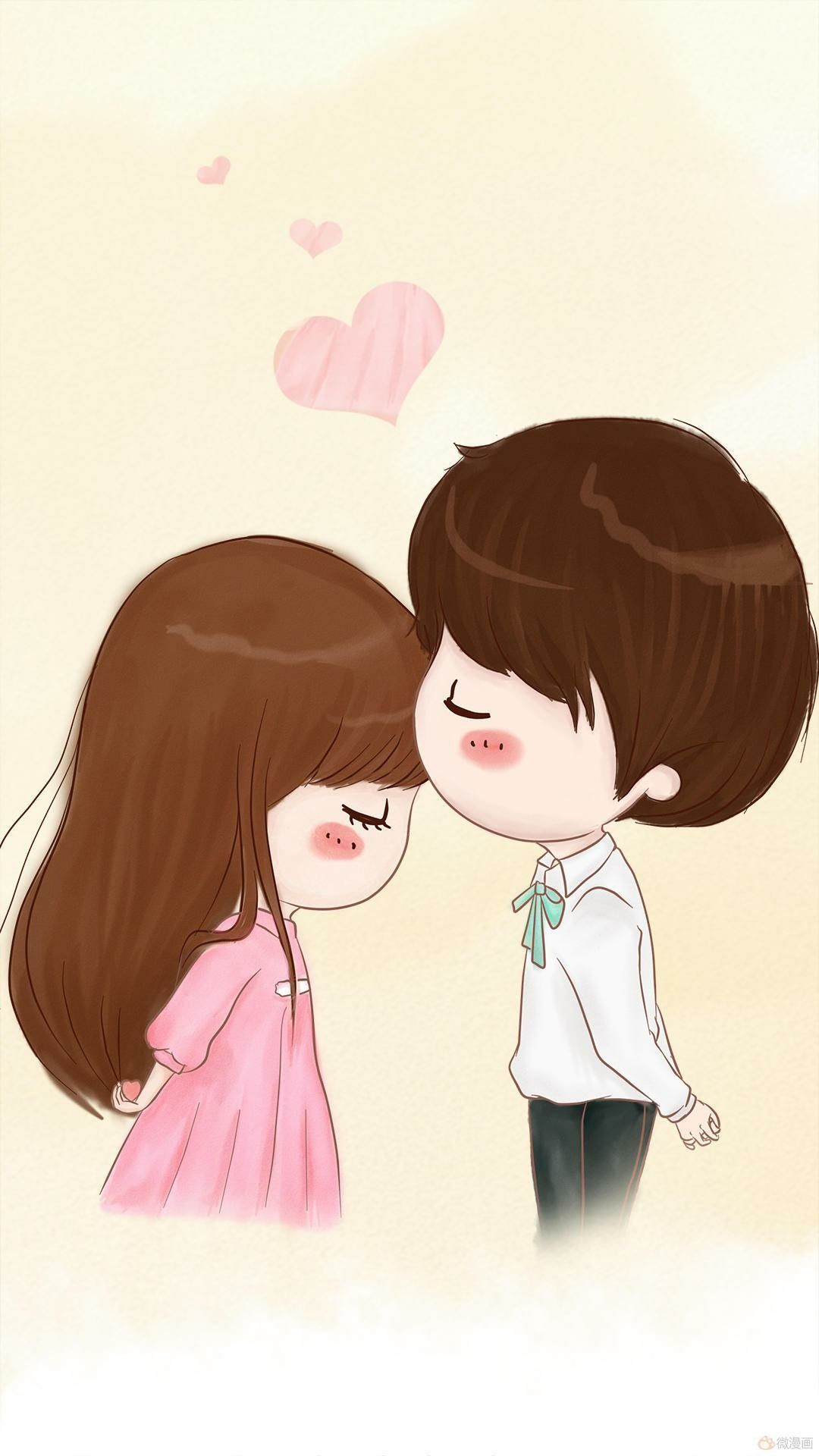 Cute Cartoon Love Couple 1080x1920 Wallpaper