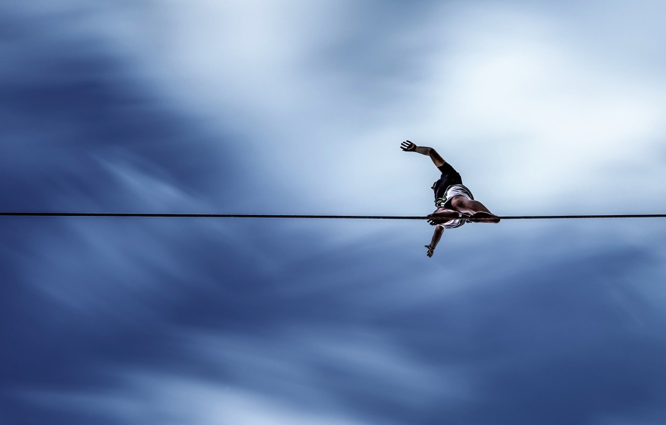 Photo Wallpaper The Sky, Rope, Risk, Balance, Tightrope - Tightrope Walker - HD Wallpaper 