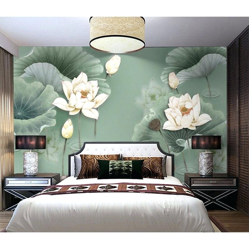 Floral Wall Paper Stickers Lotus Flower Wall Painting - Flower Wall Painting For Bedroom - HD Wallpaper 