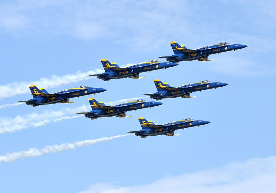 Six Blue Flying Jets, Blue Angels, Navy, Precision, - 910x639 Wallpaper ...