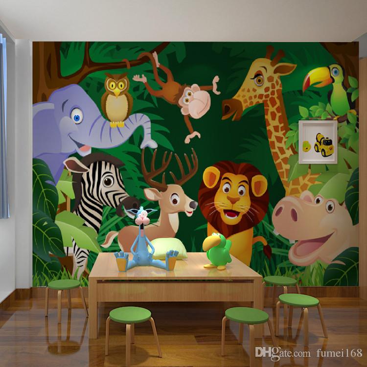 Crianças Sala De Jardim De Infância Grande Mural 3d - Animated Jungle ...