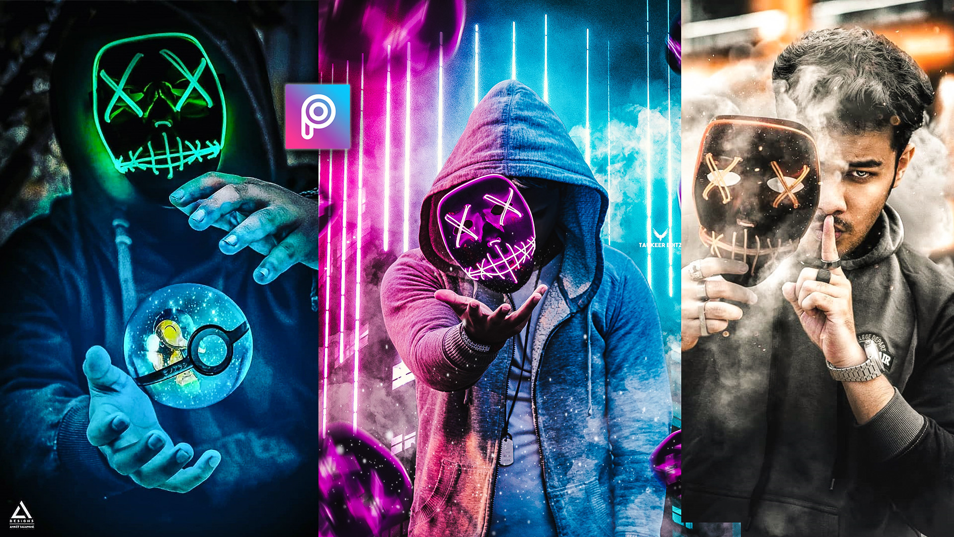 3d Neon Hacker Mask Photo Editing Background Download - Mask Hacker Images  Hd - 1920x1080 Wallpaper 
