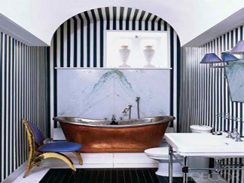 Blue White Striped Bathroom - HD Wallpaper 