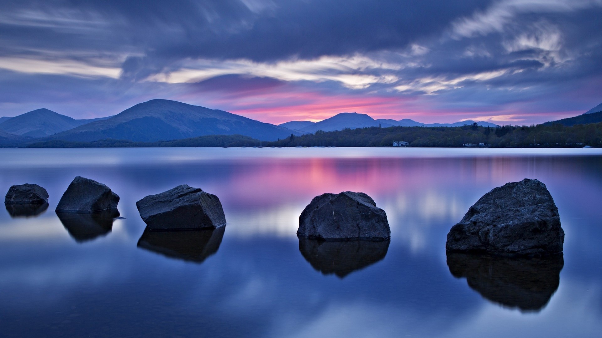 1920x1080, Download Now Full Hd Wallpaper Rock Calm - Loch Lomond -  1920x1080 Wallpaper 