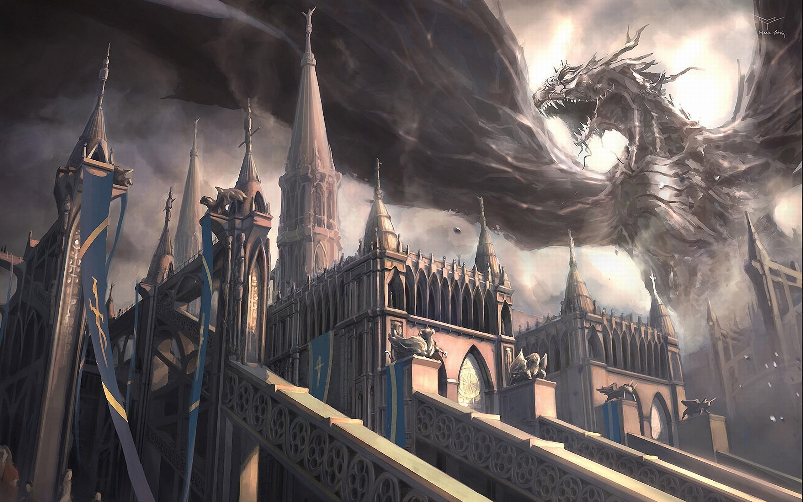 Castle Background With Dragon 2560x1600 Wallpaper Teahub Io