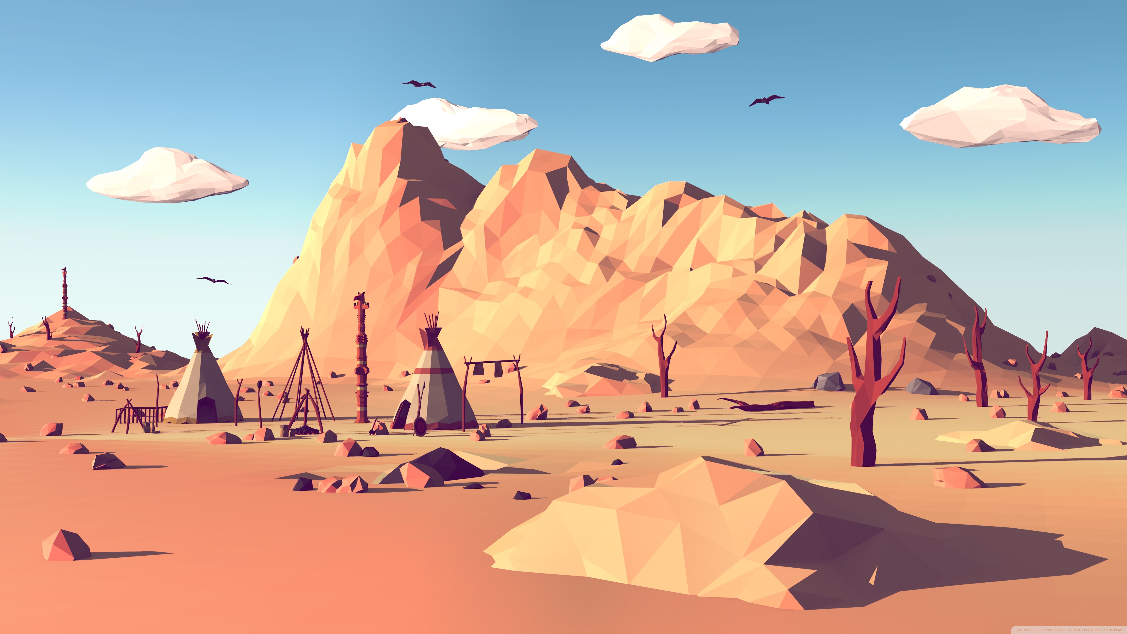 Landscape Low Poly Art - HD Wallpaper 