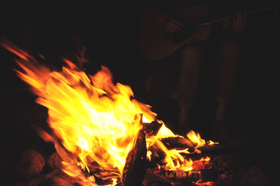 Campfire, Summer, Guitar, Night, Burning, Flame, Fire - Flame - 910x604 ...